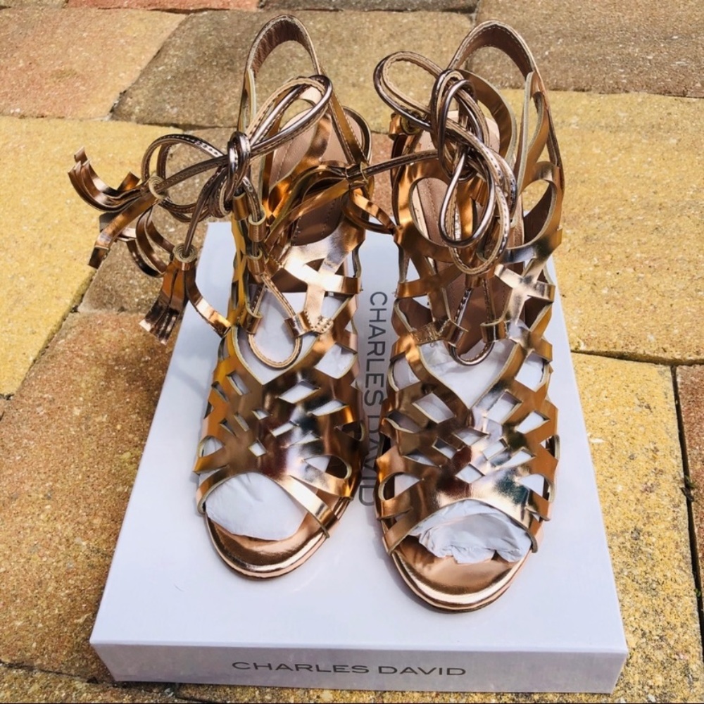 CHARLES DAVID “Pricilla” Stiletto Shoes Gold - Picture 5 of 10